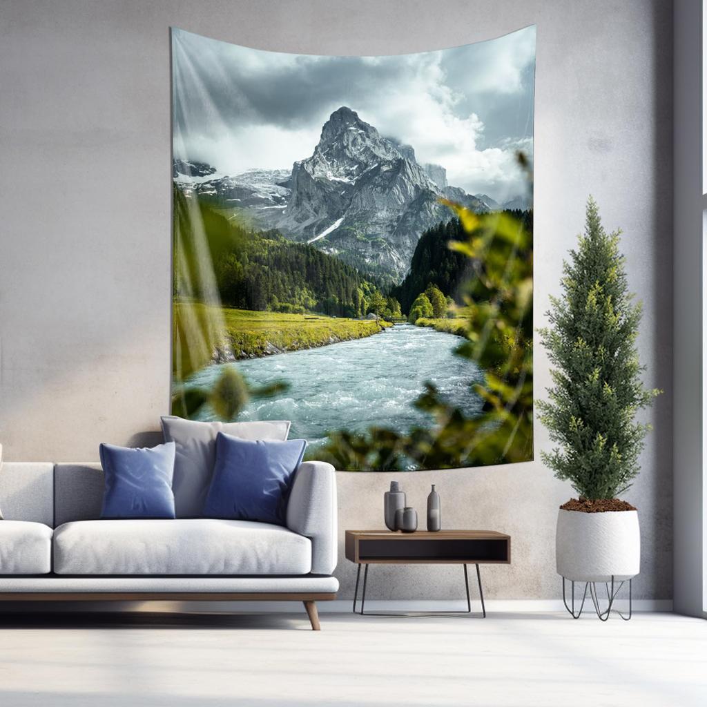 Majestic Mountain River Tapestry Natural Scenery Art Wall Hanging Modern Home Decor