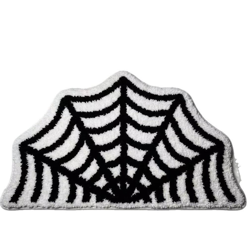 Half Round Spider Web Carpet Non-slip Floor Mat Creative Halloween Doormat  for Bathroom&Bedroom
