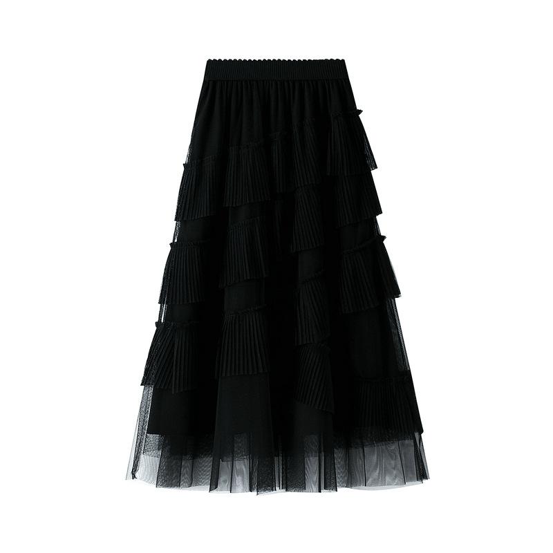 Women s Maxi Tulle Skirts Flowy Ruffle High Waisted Tiered Layered Mesh Tutu Skirt for Women A Line Fairy Tiered Skirt Midi Elastic Waist Long Skirt One size чёрный