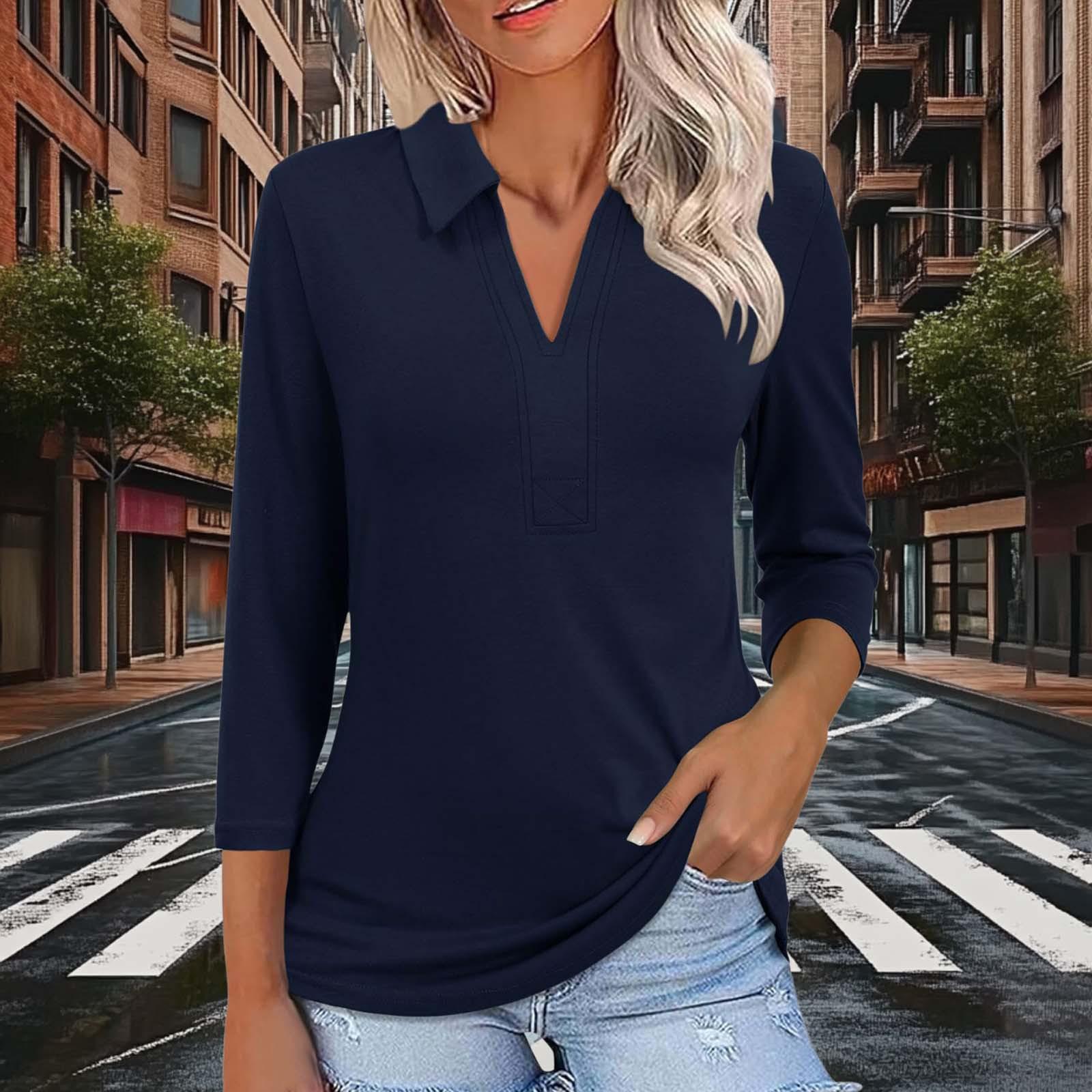 

Women s Fashionable And Casual Solid Color Three Quarter Sleeve Pullover Slim Fit Top XXL Темно-синій