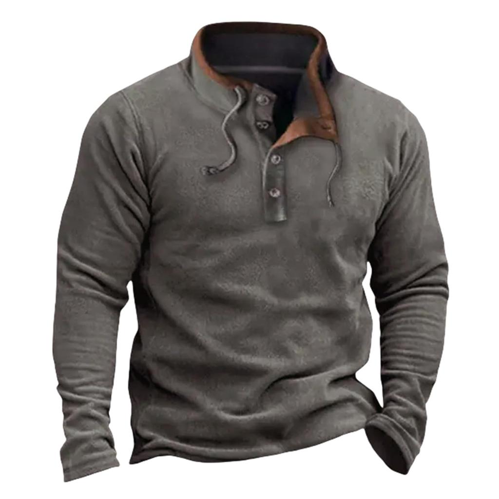 Men's Fleece Sweatshirt Quarter Button Stand Collar Lightweight Pullover Sweater Long Sleeve Casual Fall Sweatshirts