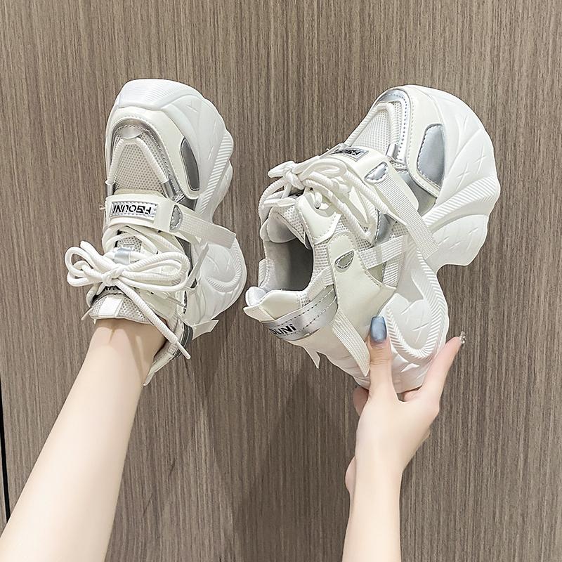 Fashion 9.5CM 2024 Spring Non-slip Outdoor Chunky Sneakers Women Vulcanize Platform Wedge New Autumn Leather Loafer Fashion Comfy Shoes