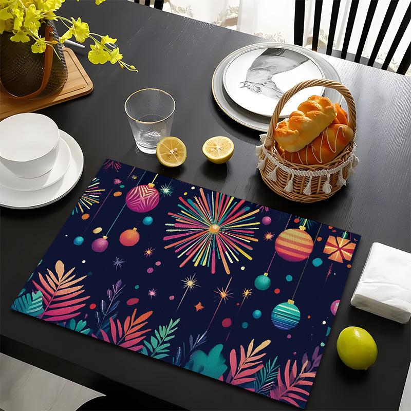 Frohes Neues Jahr Tischsets Baum Muster Tischsets Hitzebeständige Leinen Tischsets für Esszimmer- und Küchendekoration für Feiertagsmahlzeiten, Zusammenkünfte, Partytisch