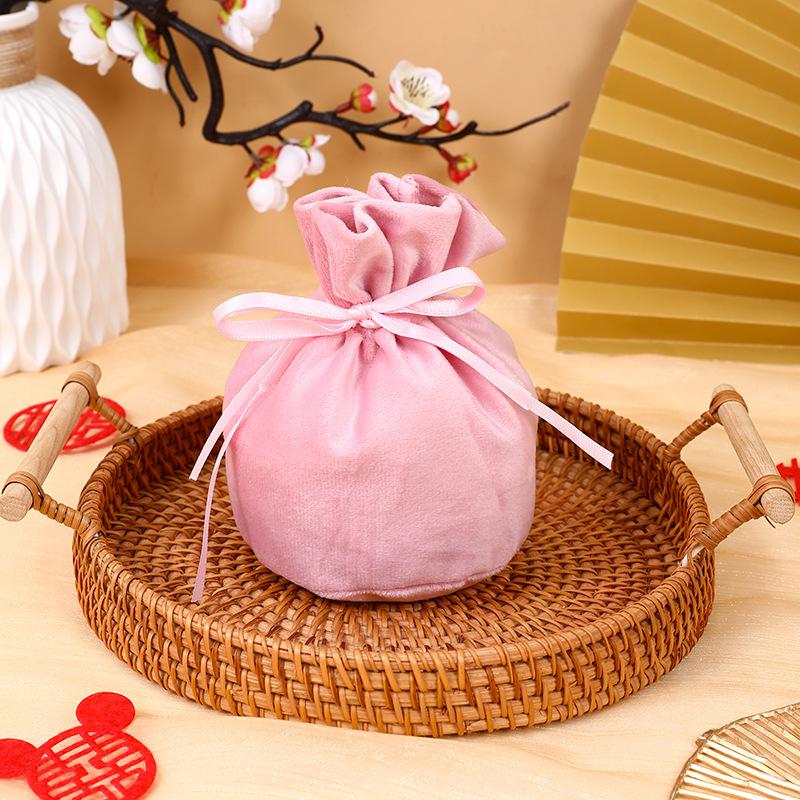 European Style Velvet Round Candy Bag - Creative Wedding & Festival Favor with Drawstring