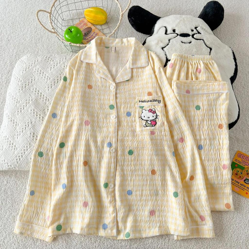 Cloud Cotton Cartoon Pajama Set: Long Sleeve Cardigan and Pants for Women