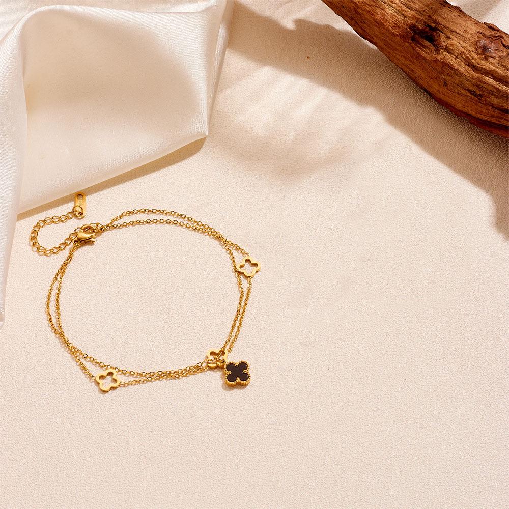 Luxury Stainless Steel Four-Leaf Clover Pendant Anklet - Non-Fading Women's Jewelry