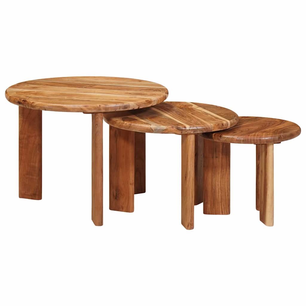 Nesting Coffee Tables Set 3 Pcs Brown Solid Acacia Wood