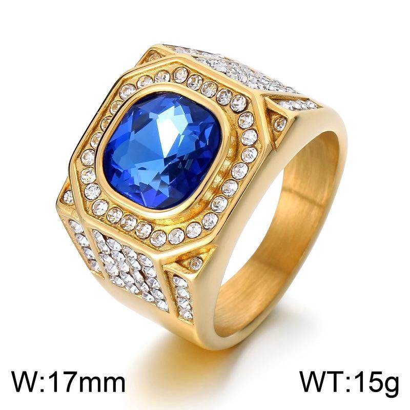 Hip-Hop Rock Octagonal Three-Dimensional Diamond Ring, Luxurious Round Zircon Titanium Steel Men'S Ring