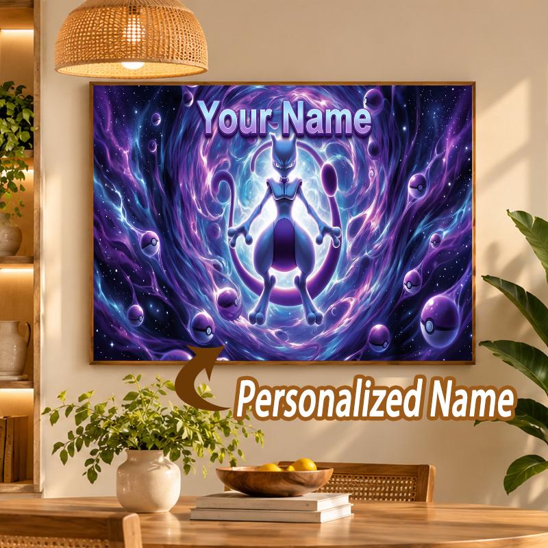 Mewtwo Custom Name Diamond Painting Personalized 5D Full Drill DIY Diamond Art Home Decor