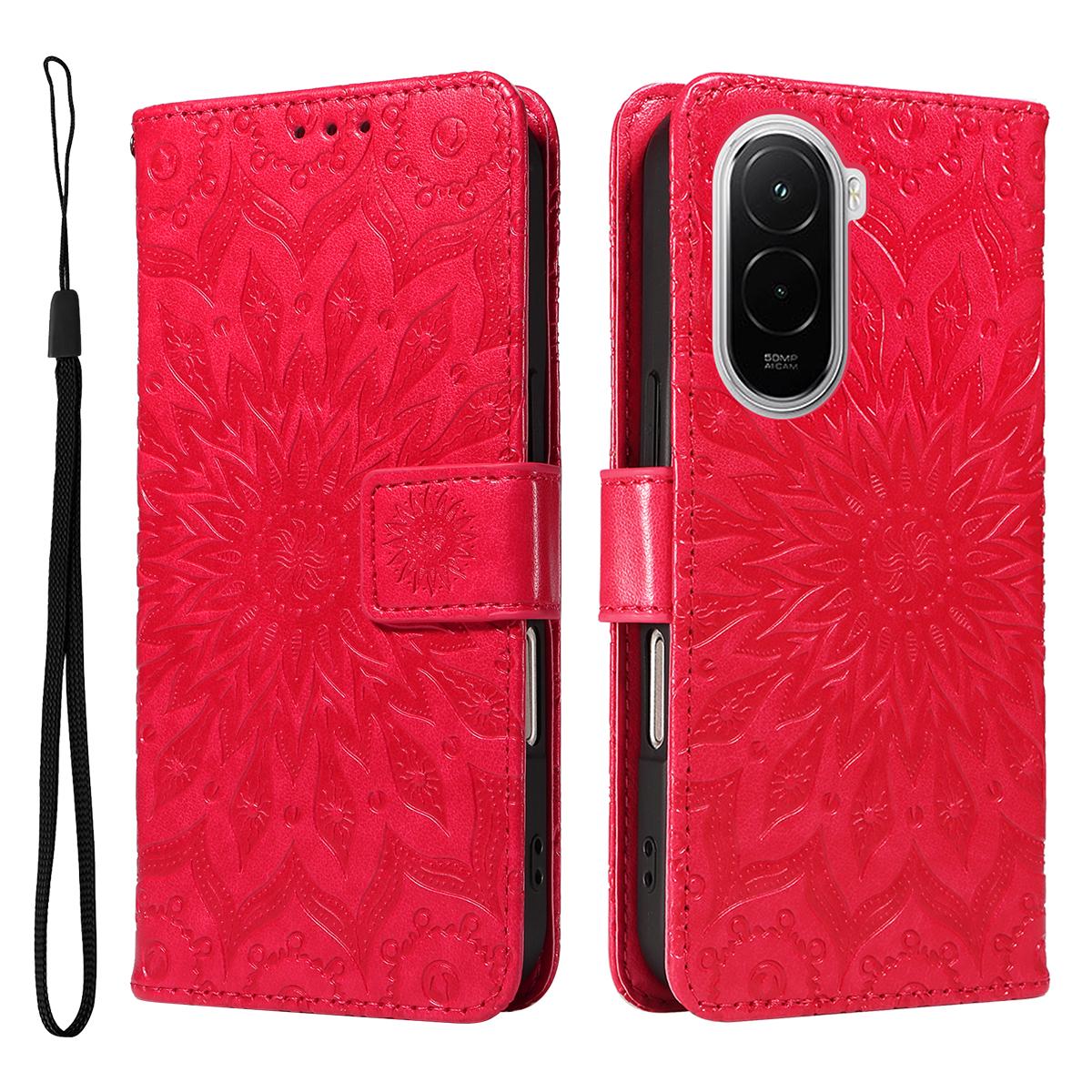 

Для Xiaomi Poco M7 4G (169мм) Шкіряний чохол-гаманець з тисненням соняшника