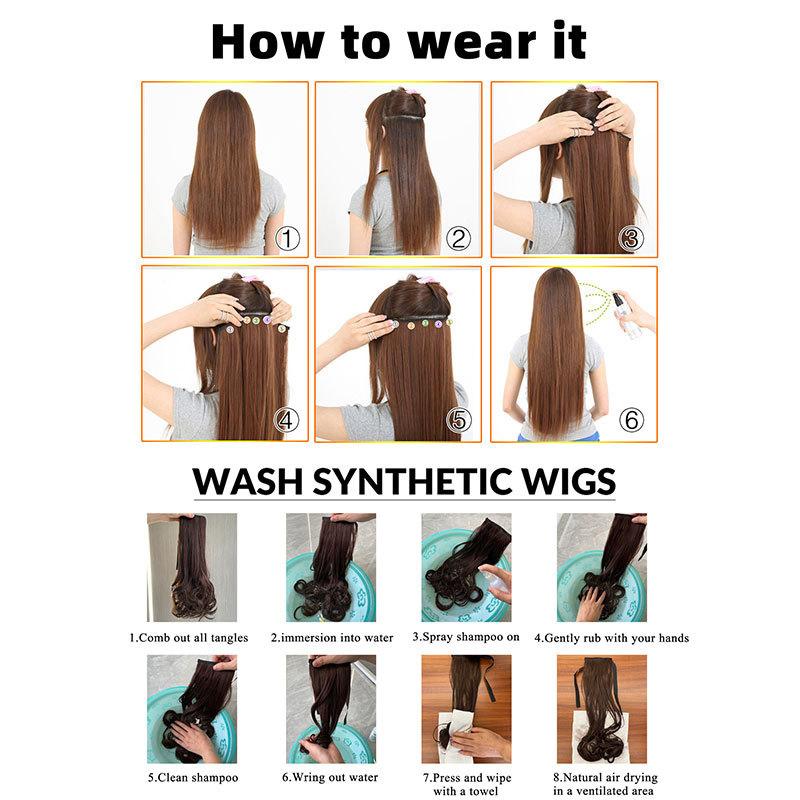 Set de șapte piese pentru păr creț ondulat de apă cu extensii de păr perucă sintetică pentru femei pufoasă și confortabilă potrivită pentru adunările zilnice