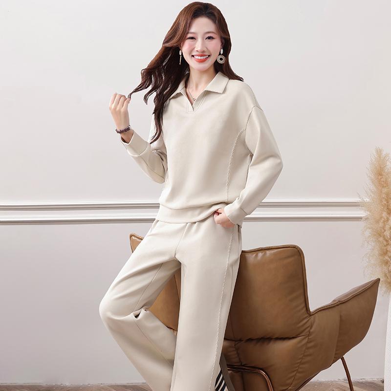 Spring Autumn Fashion Lapel Two Piece Pants Suit Women Casual Sportswear for Square Dance and Daily Leisure Time