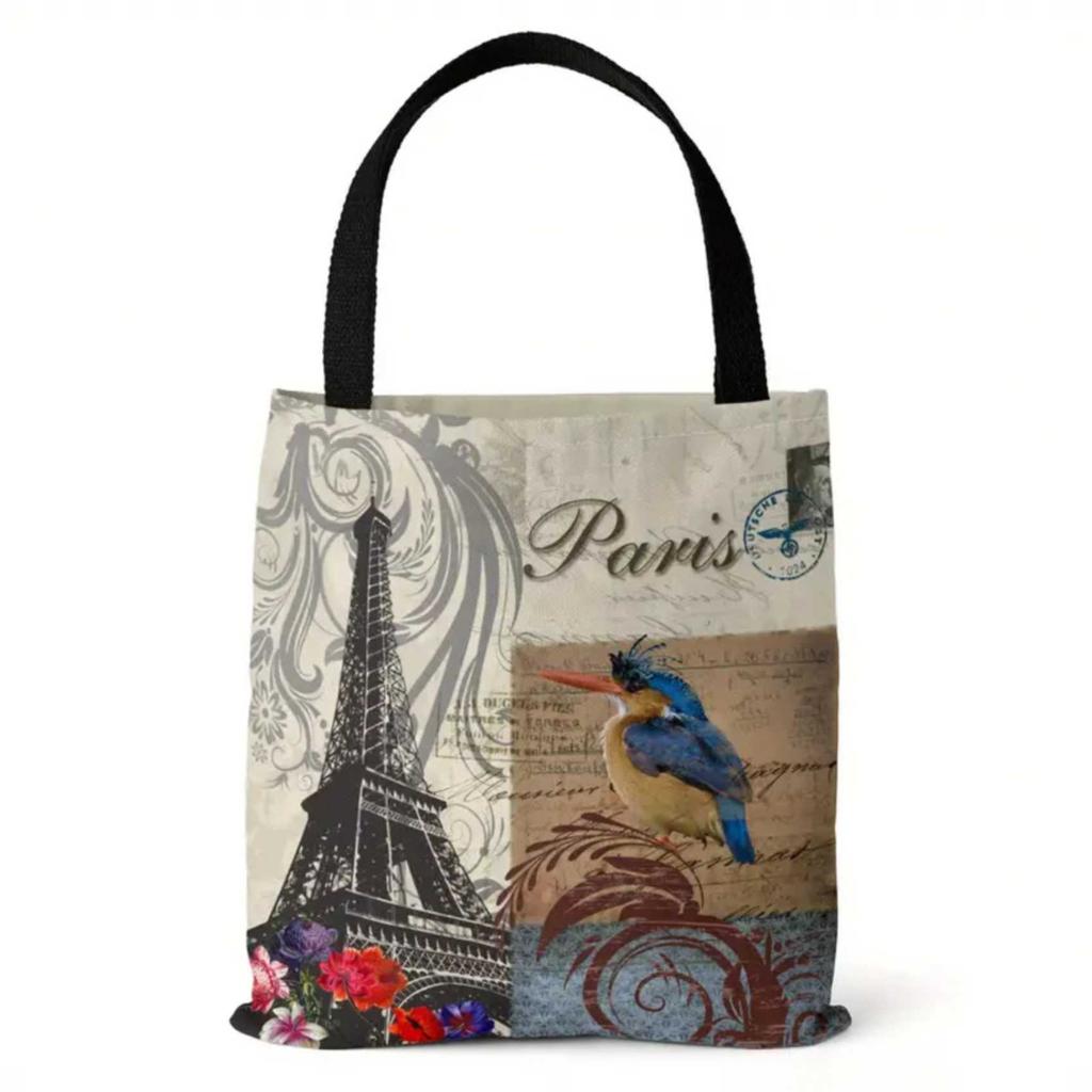 Dünyaca Ünlü Landmark Bina Serisi Kanvas Çanta Dijital Baskı Çanta Kadın Üst Saplı Çanta Omuz Çantası