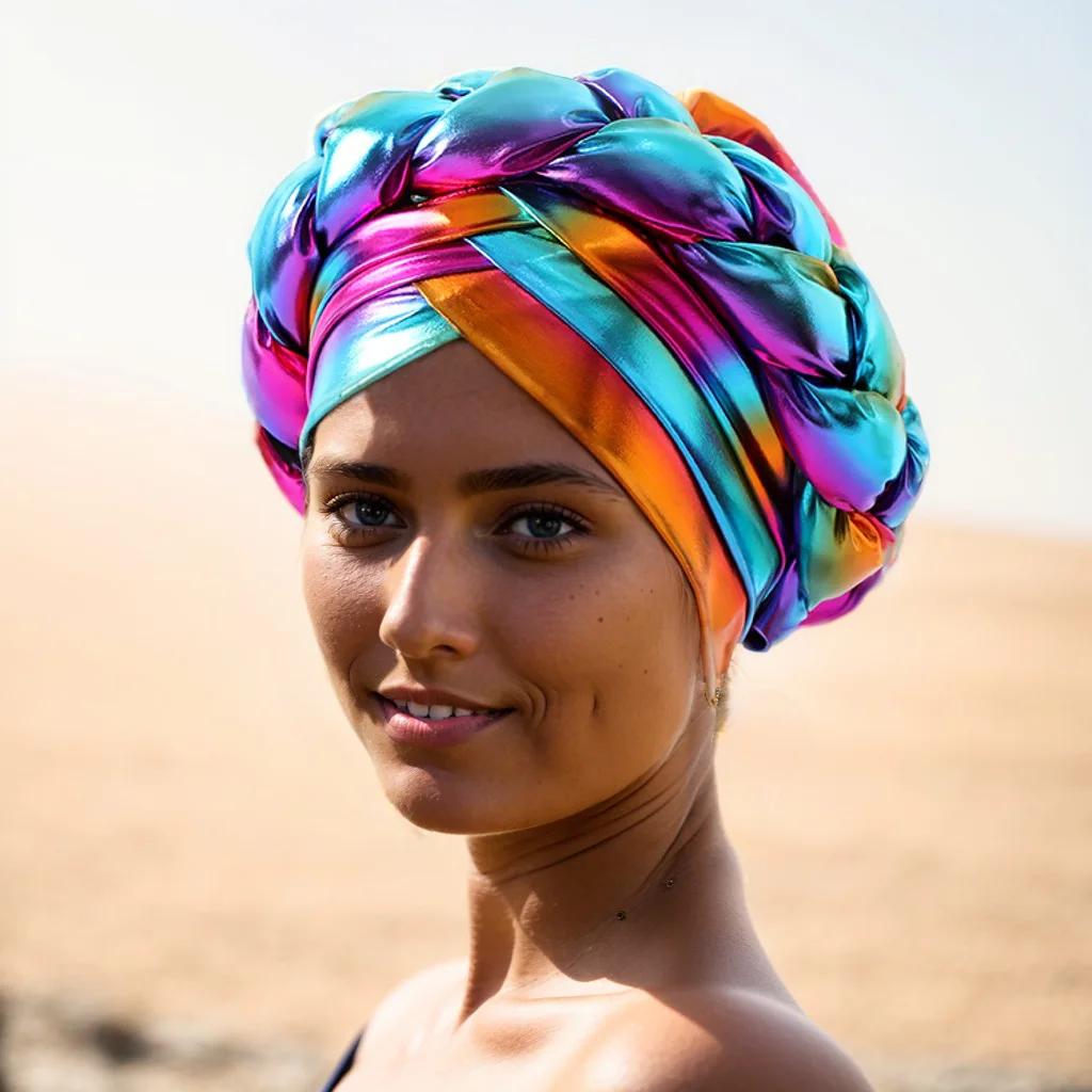 

African Turban Cap Headdress Women Headtie Hat Hair Accessories Arab Wrapped Muslim Hijab різнокольоровий