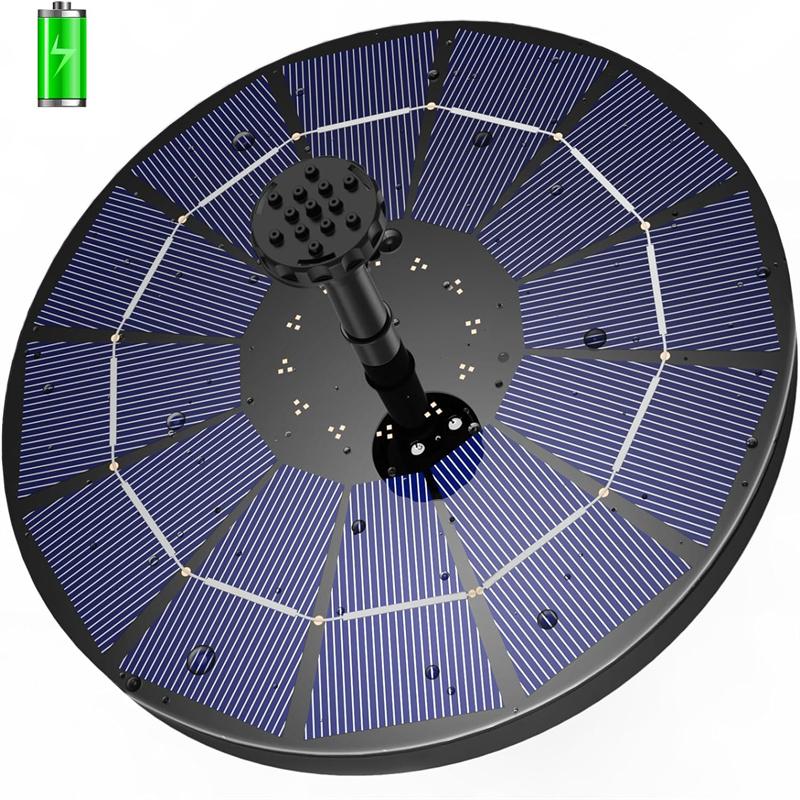 

3.5W Solar Fountain Pump, Solar Water Pump Floating Fountain Built-in 1500mAh Battery, with 6 Nozzles, for Bird Bath чорний