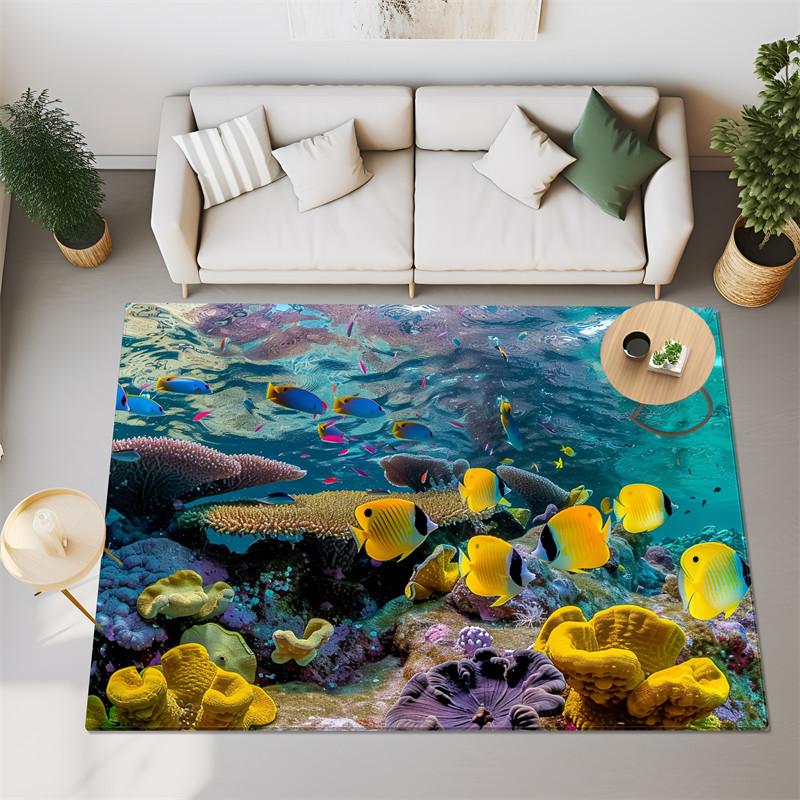 3D Sea Fish Turtles Big Carpet For Bedroom Living Room Super Soft Absorbent Sponge Bathroom Floor Mat Cute Toilet Rug Non-slip