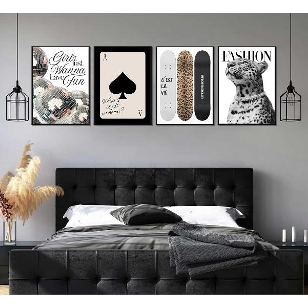 Trendy Leopard Wall Art Stockholm Style Room Wall Decor Chic Luxury Y2k Fashion Cheetah Posters Disco Ball Girls Wanna Have Fun Pictures Prints