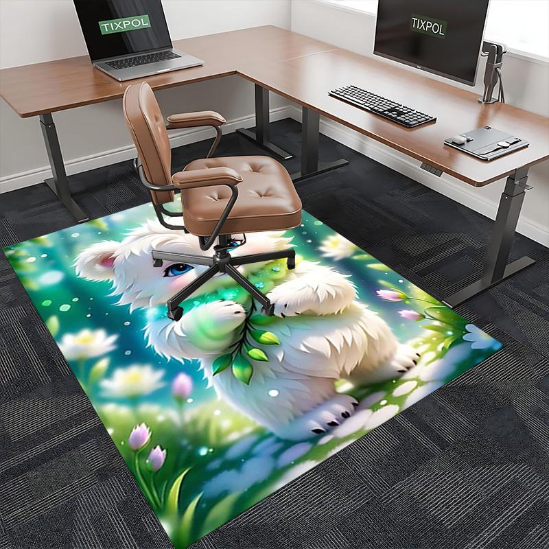 1pc Anime Cute Bear Chair Mat - Office Desk Pad with Green Leaves and Flowers Design, Non-Slip Rug for Home Decor, Suitable for All Seasons, Perfect G