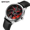 Sanda Men's Creative Wheel Quartz Watch - Trendy Rotating Waterproof Wristwatch