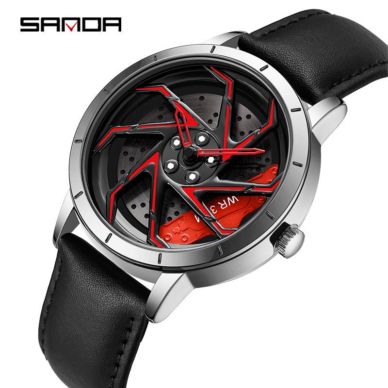 Sanda Men's Creative Wheel Quartz Watch - Trendy Rotating Waterproof Wristwatch
