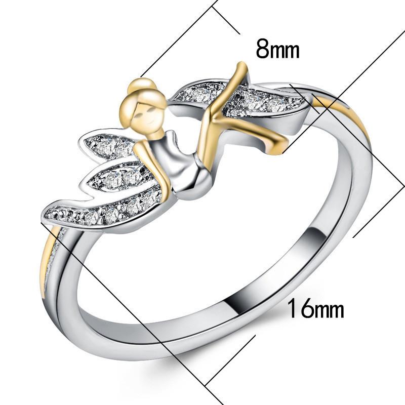 Exquisite Fantasy Flower Fairy Elf Cubic White Gold Plating Two-toned Wedding Ring Jewelry For Women