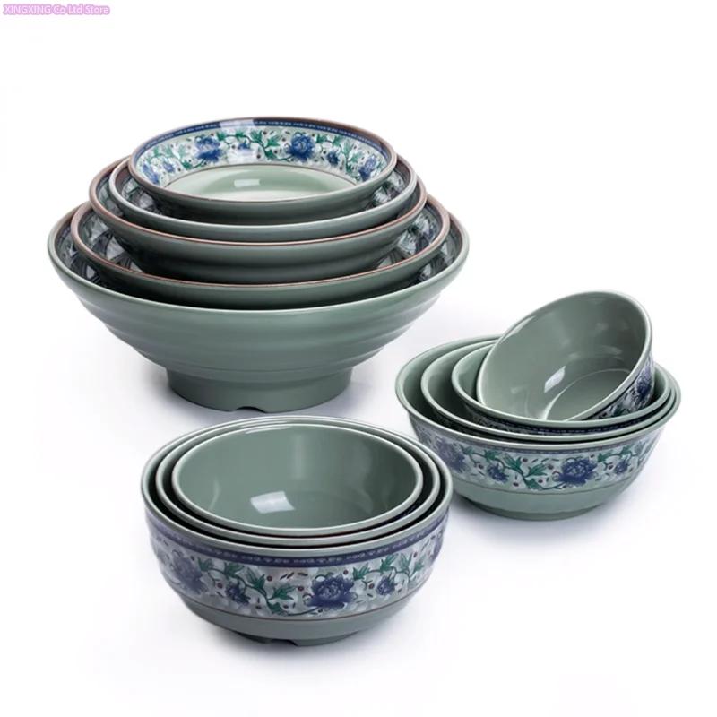Kitchenware, Melamine Tableware,Rice Bowl, Blue Flower Pattern,Soup, Noodle Bowl,salad Bowl Restaurant Plastic Bowl, Not Fragile