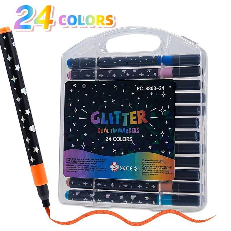 Double-Ended Glitter Marker Pen: Soft-Tip Watercolor Pen for Journaling & Painting, Non-Toxic & Washable, Ideal for Kids