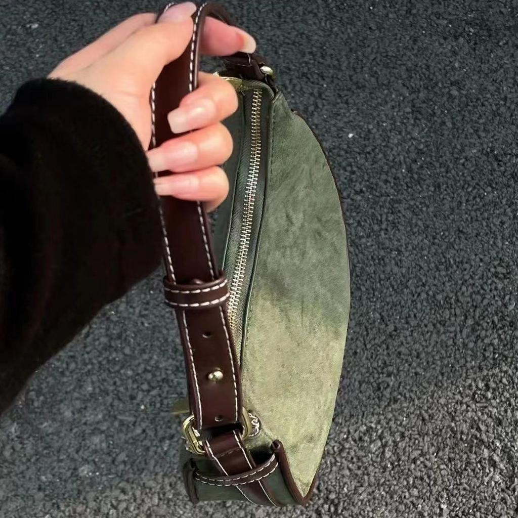 Lässige grüne Achseltasche Damen Neu Vintage Hot Girls Leder Einfarbige Schultertasche Weiblich Retro Elegante Handtasche Geldbörse