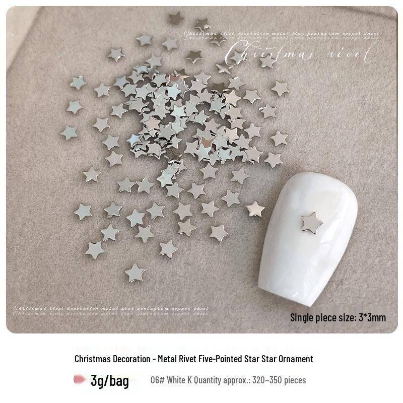 3D Hollow Gold & Silver Five-Pointed Star Metal Rivets for Christmas Nail Art