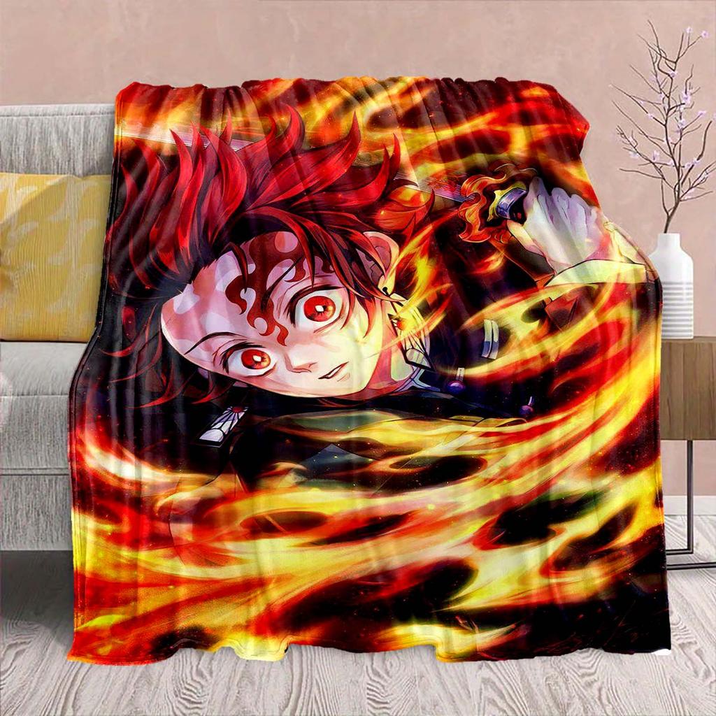 Demon Slayer Anime Flannel Blanket - Soft Warm Perfect for Sofa, Bedding Camping Travel Office Home Decor -QJY