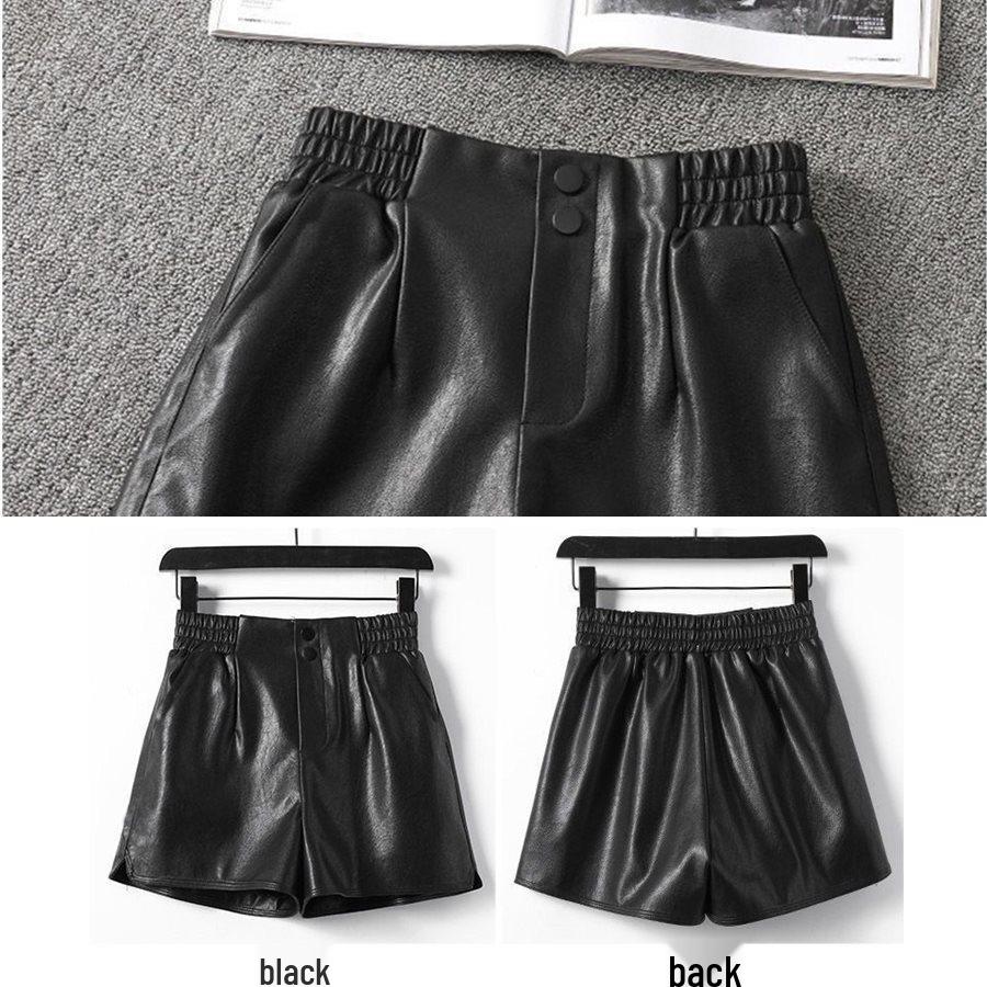 High-Waisted Women's PU Leather A-Line Shorts, Versatile Bootcut Wide-Leg Pants, Plus Size, 2025 Autumn/Winter Fashion