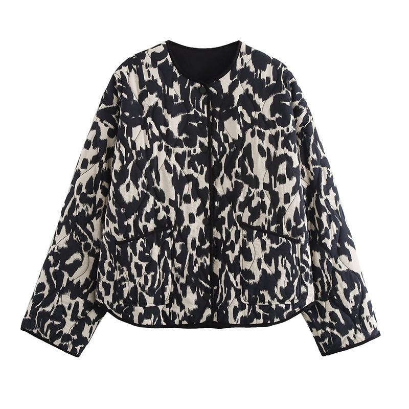 Women Fashion With Pockets Printed Single Breasted Jackets Vintage O-Neck Long Sleeves Female Chic Lady Outfits