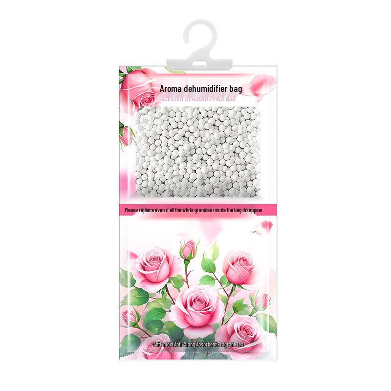 Floral Scent Hanging Dehumidifier Bag: Moisture & Odor Absorption, Mildew Protection for Wardrobes & Damp Spaces.