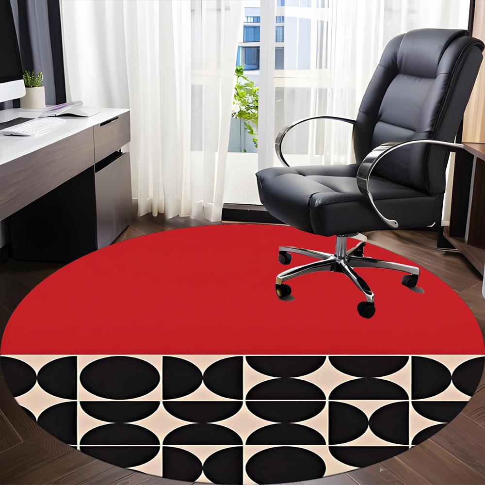 1pc Black and white Abstract Pattern Office Round Area Rug, Mat Suitable For Office, Under Office Chairs Bedroom Living Room Home Decor, Room Deco