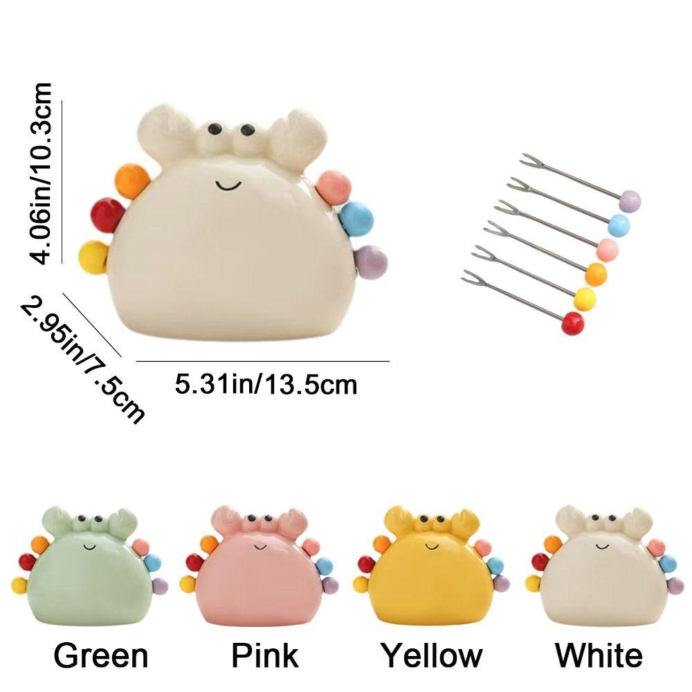 Stainless Steel Crab Fruit Fork Colorful Decorative Fruit Cake Sausage Fork Cute with Storage Jar Dessert Forks for Home