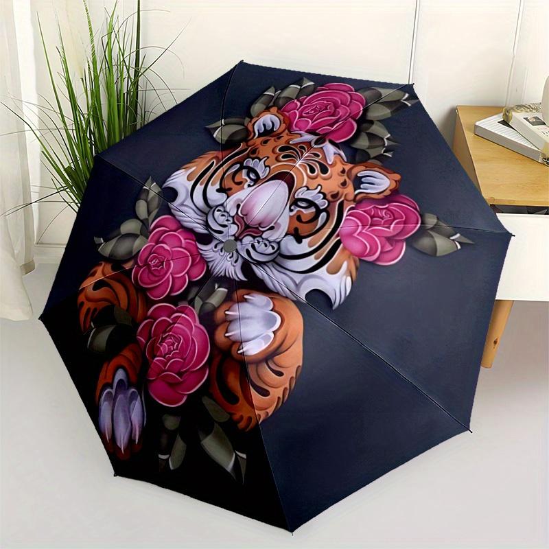 1pc Tiger Roses Automatic Opening/closing umbrella, Reinforced 8-Rib Construction, Compact Travel Umbrella yy250808134