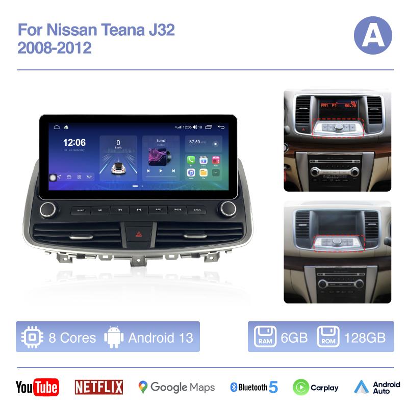 12.3" For Nissan Teana J32 2008-2012 Car Multimedia Video Player GPS Navigation Radio Android13 8Core 8+256 Carplay 4G 360camera