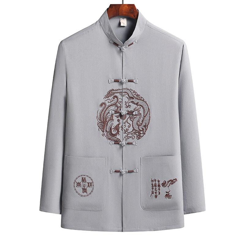 Frühling Sommer Herren Druck Chinesischer Stil Langarm Hemden Hose Sportbekleidung Herren Freizeit Sets Hemden + Hosen