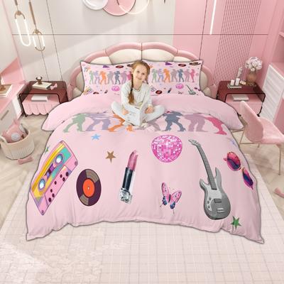 Homewish Mädchen Sänger Bettwäsche-Set, Musik Gitarre Bettwäsche-Set, Musikalische Discokugel Bettdeckenbezug-Set