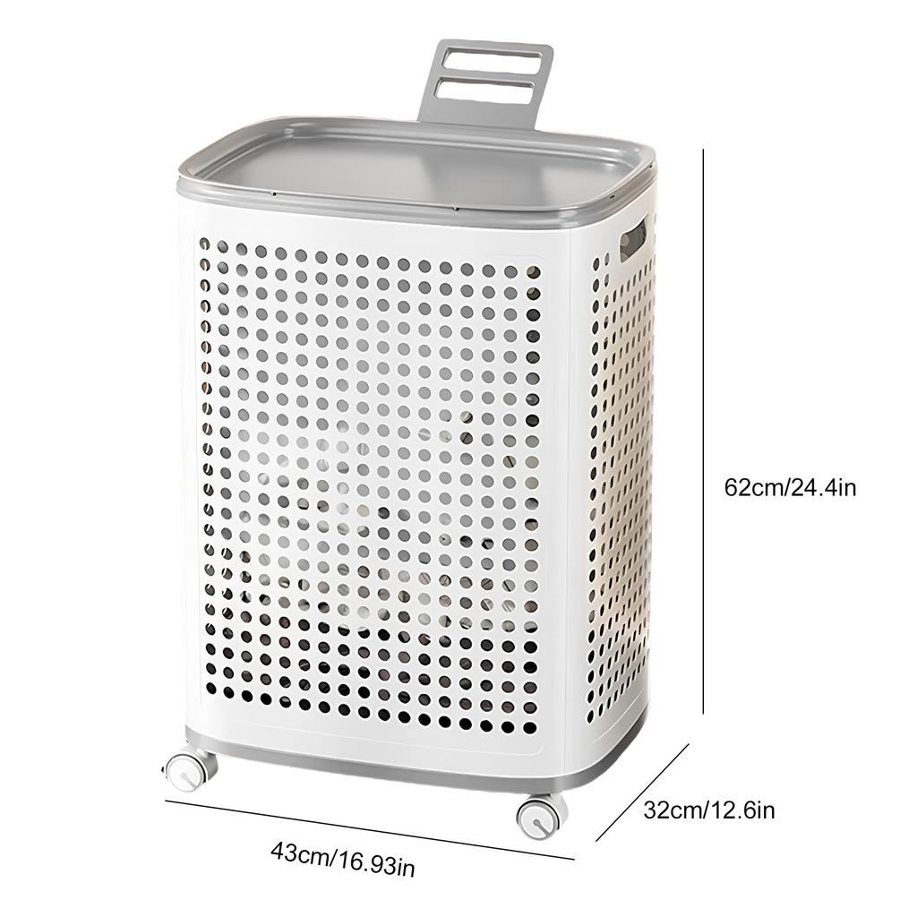 Dirty Clothes Basket Large Capacity Hollow Out Laundry Basket with Wheels Bathroom Organizer W/ Lid Washing Basket for Home Use