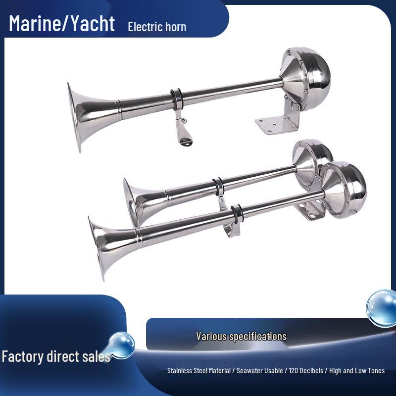 12V/24V Stainless Steel Yacht Horn, Single/Double Tube, High/Low Tone, Waterproof, Super Loud. 12V Single Tube 304 Stainless Steel