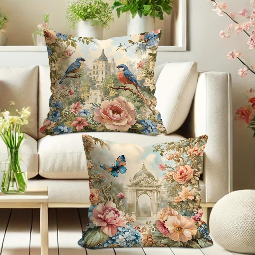 Magpie Flower Pattern Home Decor Pillowcase Bedroom Living Room Sofa Decoration Polyester Cushion Cover With Zipper