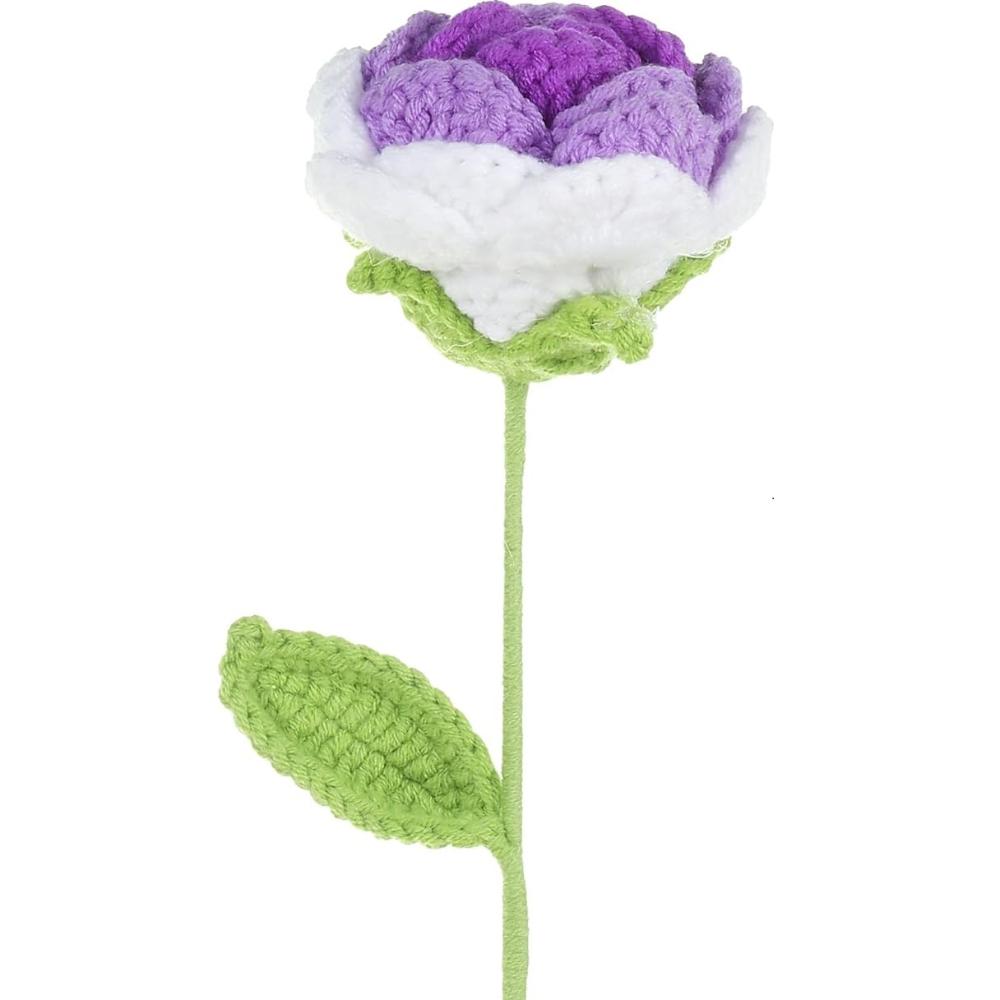 

6 шт. искусственные розы крючком розы цветы ручная работа вязаные розы плетеные искусственные цветы со стеблями для мамы подарки для дома свадьба вечеринка столы украшения фиолетовый