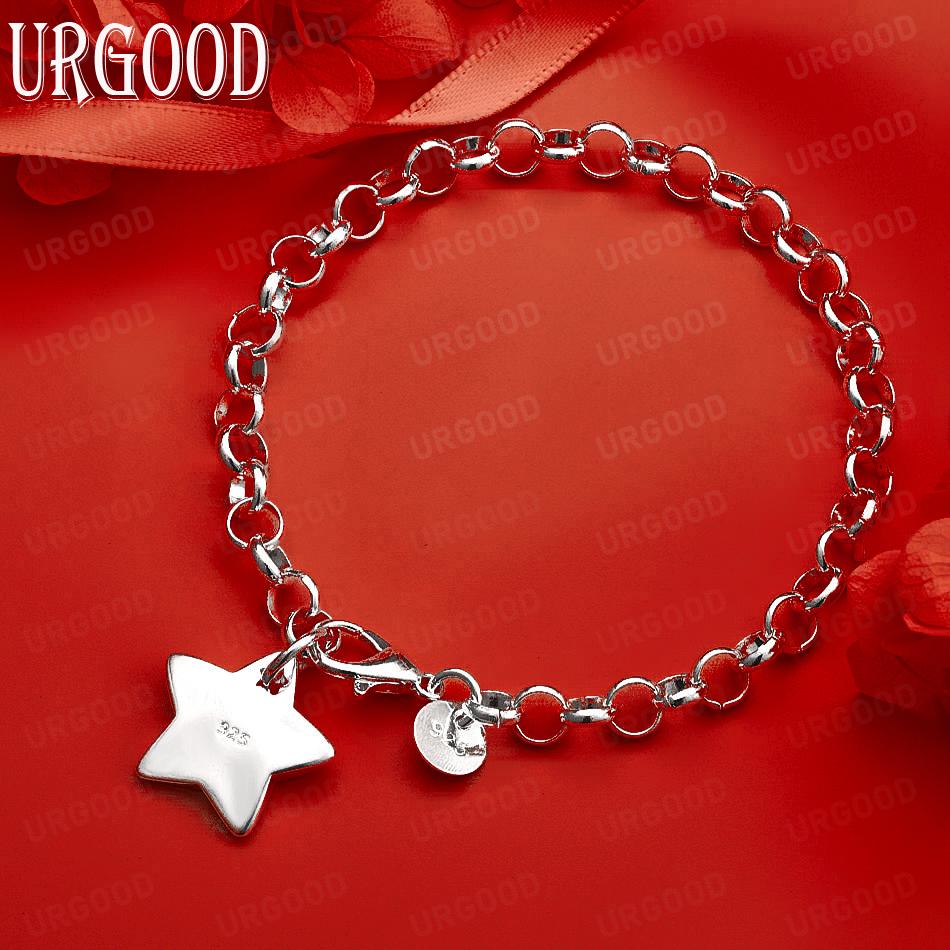 925 Sterling Silver Five-Pointed Star Side Chain Exquisite Bracelet Gift Jewelry 20CM