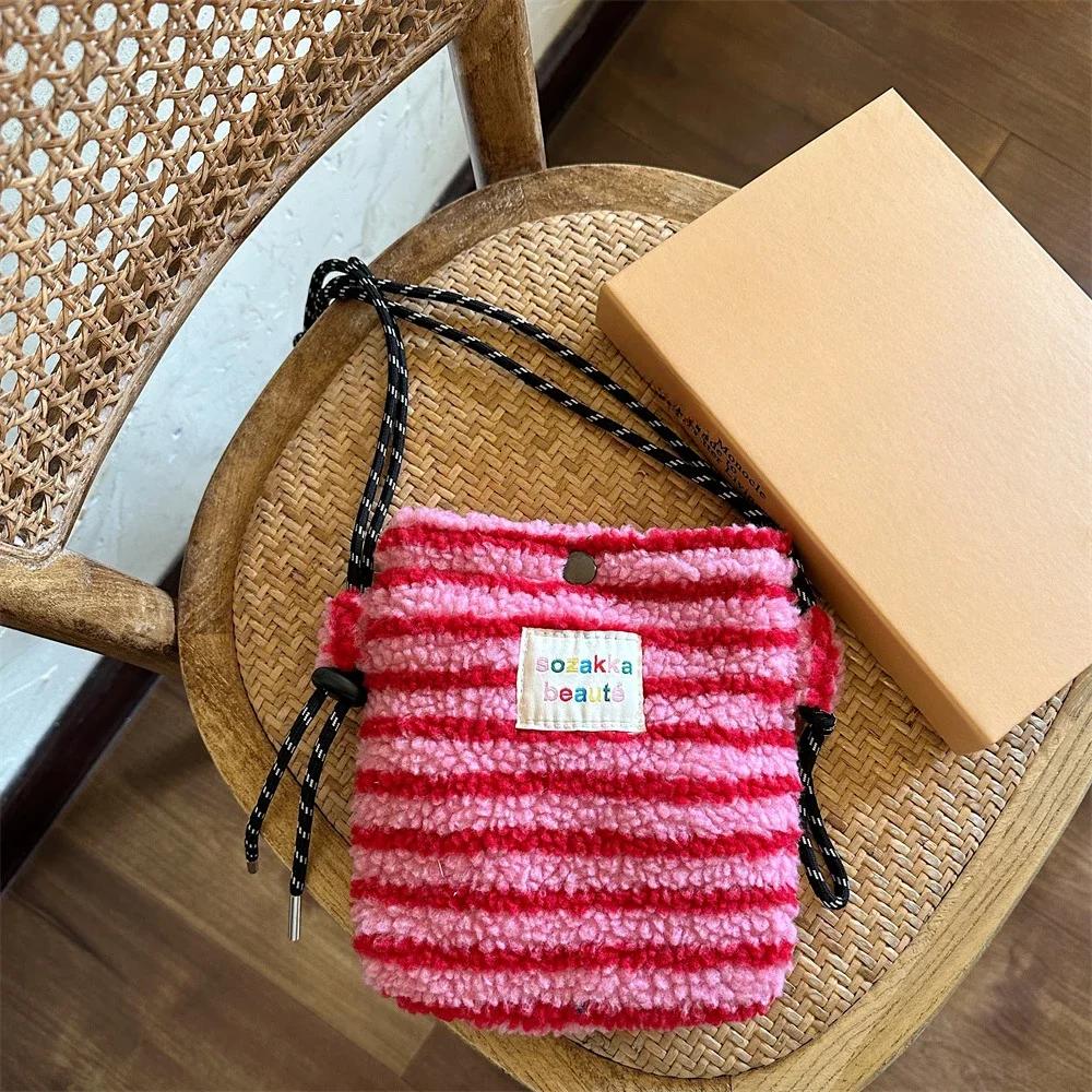 New Plush Dot Crossbody Bags for Women Cute Pink Shoulder Bag Handbag Purses Portable Phone Pouch