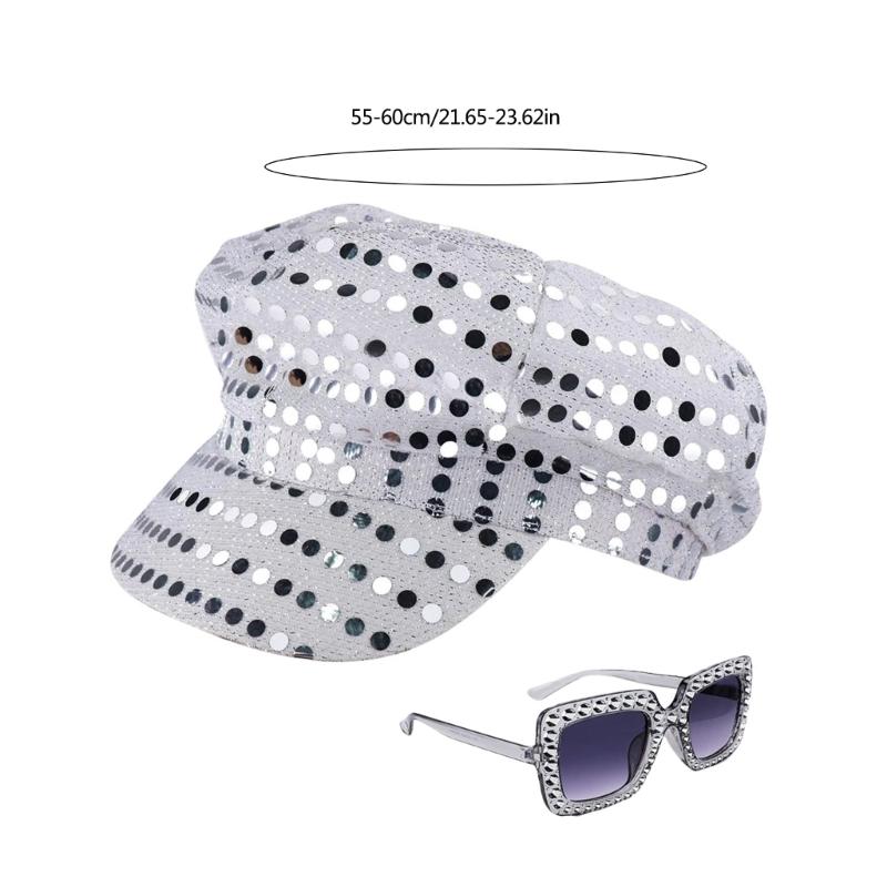 1970s Disco Costume Accessories, Bling Sunglasses Earrings Long Scarf Hat Headband Bracelet 70s Disco Fancy Dress Set