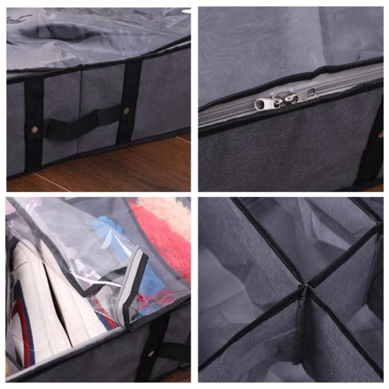 Under Bed Shoe Organizer Transparent Cover Large Capacity Non Woven Fabric Space-saving Underbed Shoes Container for Bedroom