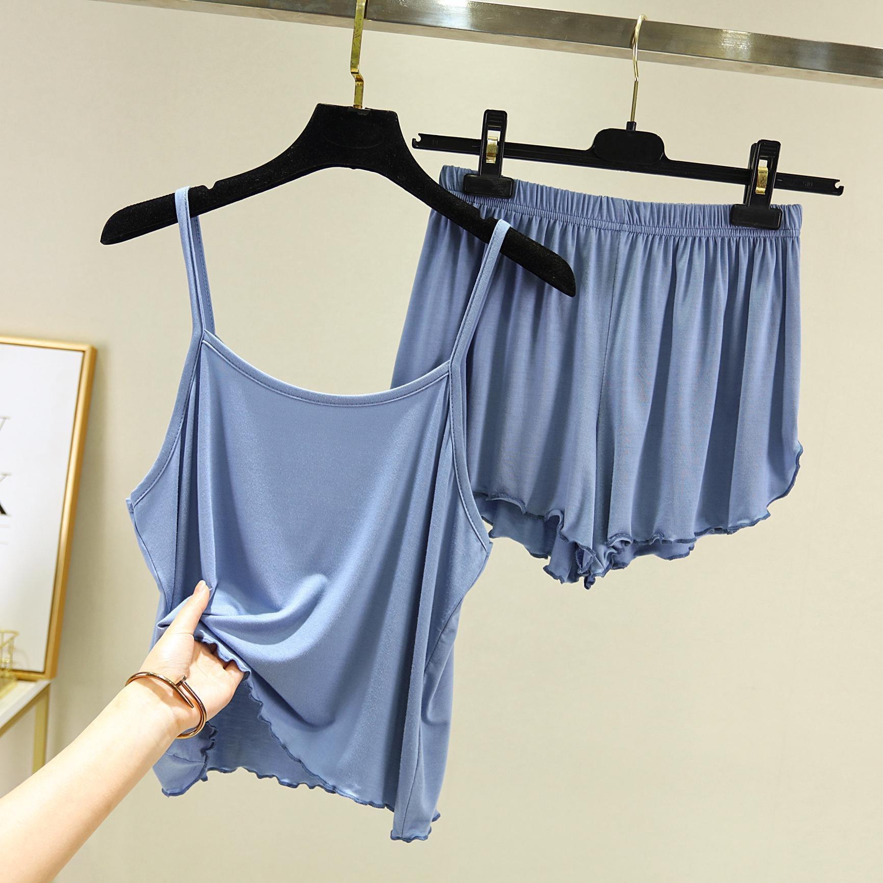 Женский летний комплект ночного белья с halter-топом - свободный ночной комплект большого размера с шортами и майкой. M
