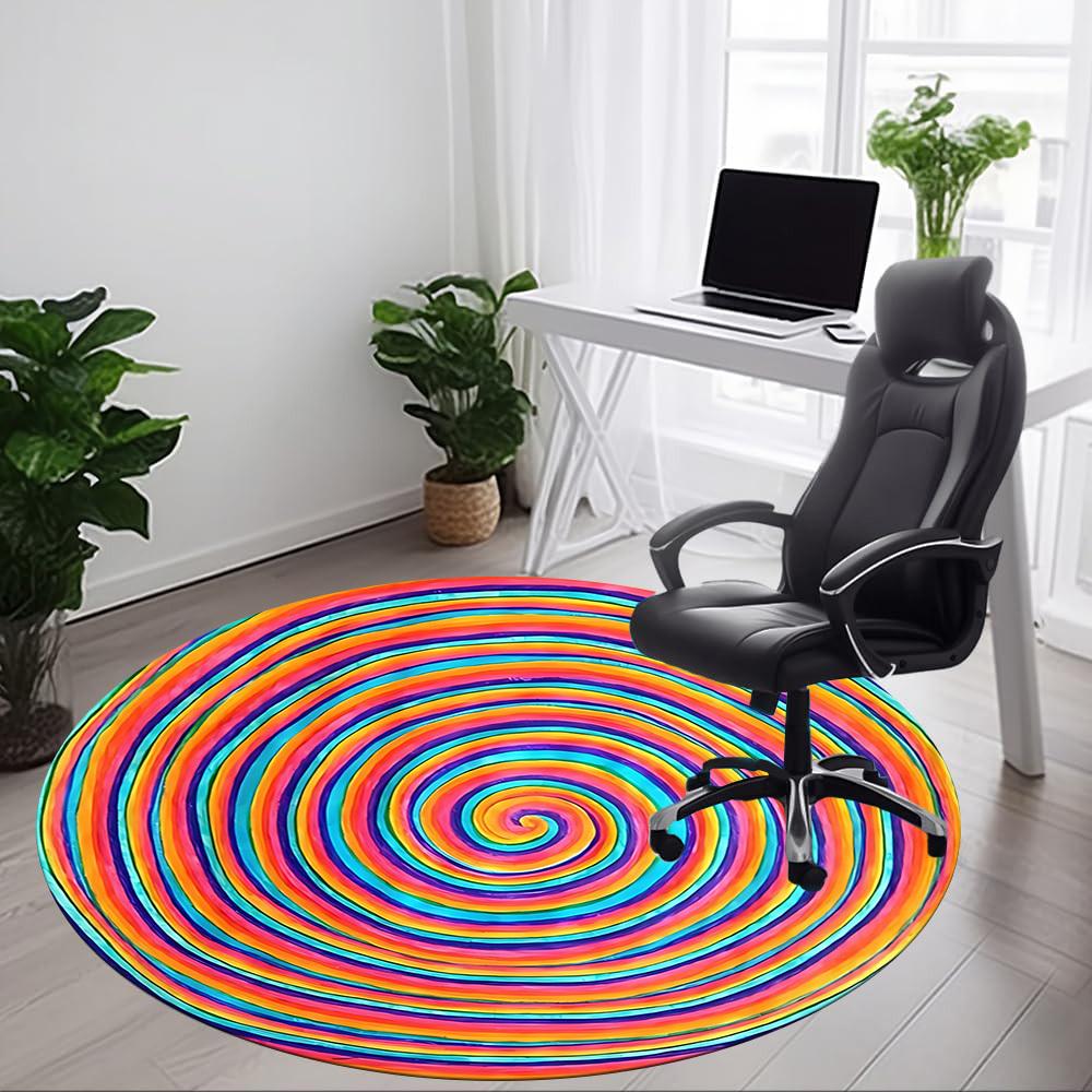 1PC Colorful Spiral Pattern Chair Carpet for Office, Indoor Non-Slip Washable Carpet, Soft Comfortable Mat For Office Room yy250930163