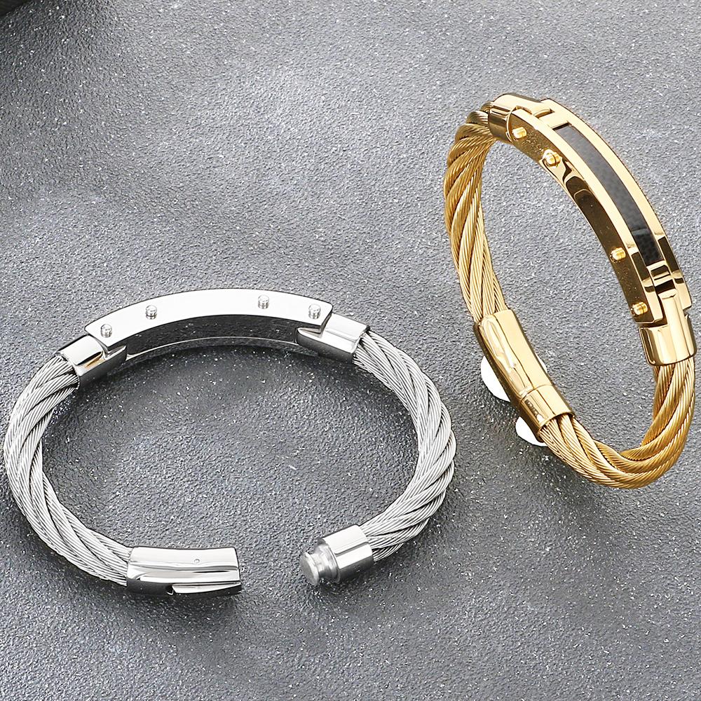 Męska Zakrzywiona Bransoletka Wrap z Włókna Węglowego dla Mężczyzny Szerokość 8MM Pleciony Łańcuszek ze Stali Nierdzewnej Biżuteria na Nadgarstek Modna Biżuteria Prezent Chłopcy